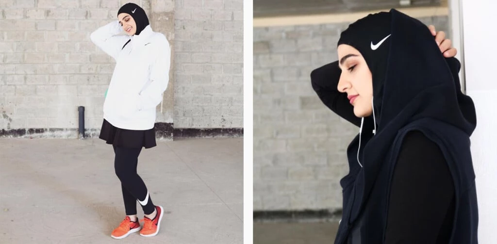 Blogueira Rawan Al Sadi mostrando seu hijab da Nike.