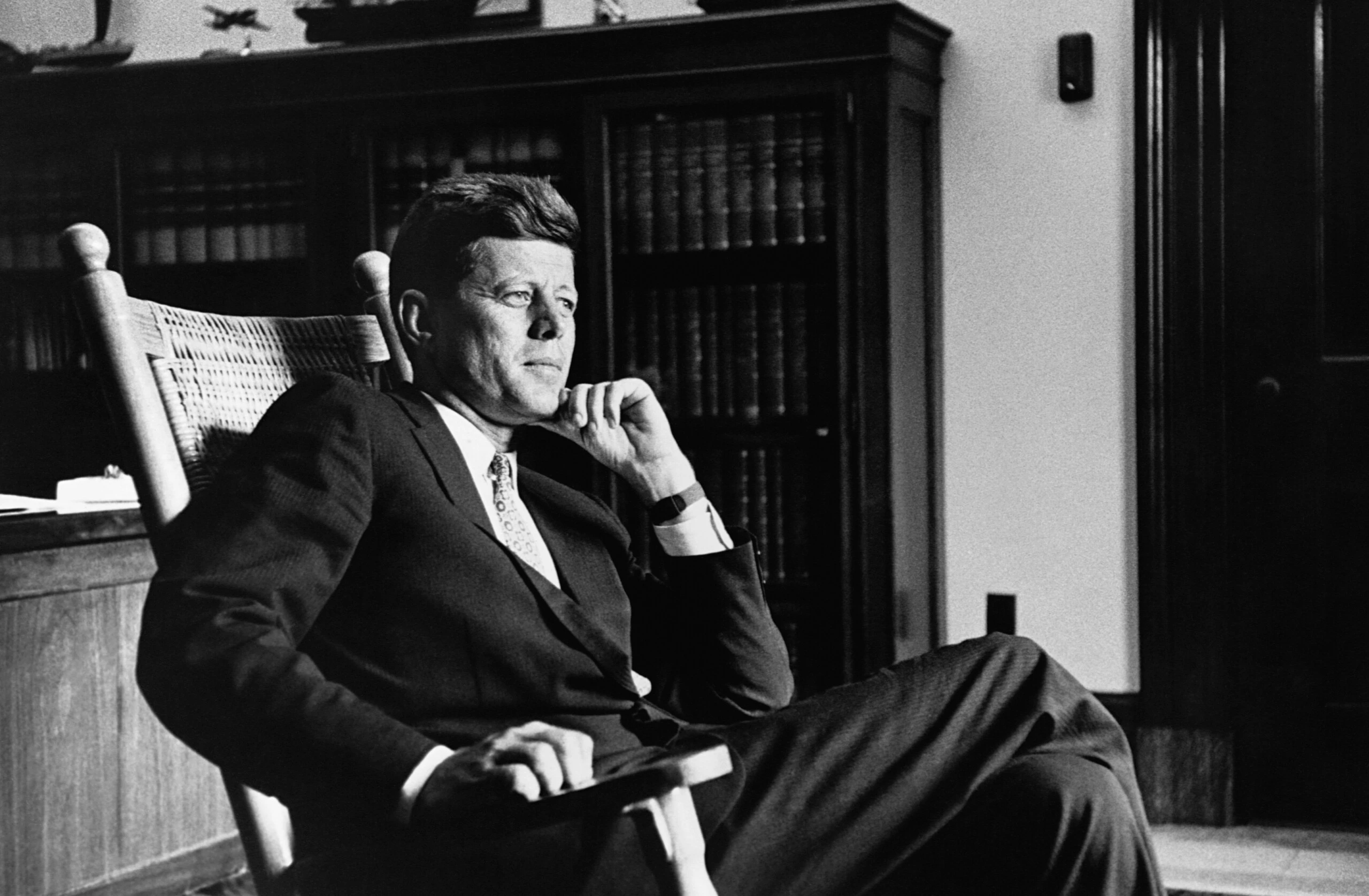 John F. Kennedy Seated in rocking Chair