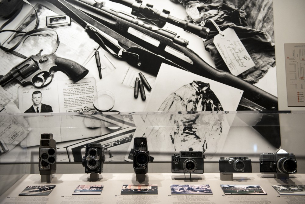 Cameras used to record the assassination of John F. Kennedy are seen in the Sixth Floor Museum formally the site of the Texas School Book Depository October 8, 2013 in Dallas, Texas. The sixth floor of the Dallas County Administration Building now houses the Sixth Floor Museum which is dedicated to the history behind the assassination of US President John F. Kennedy. November 22 will mark the 50th anniversary of the assassination of JFK in Dallas's Dealey Plaza. AFP PHOTO/Brendan SMIALOWSKI        (Photo credit should read BRENDAN SMIALOWSKI/AFP/Getty Images)