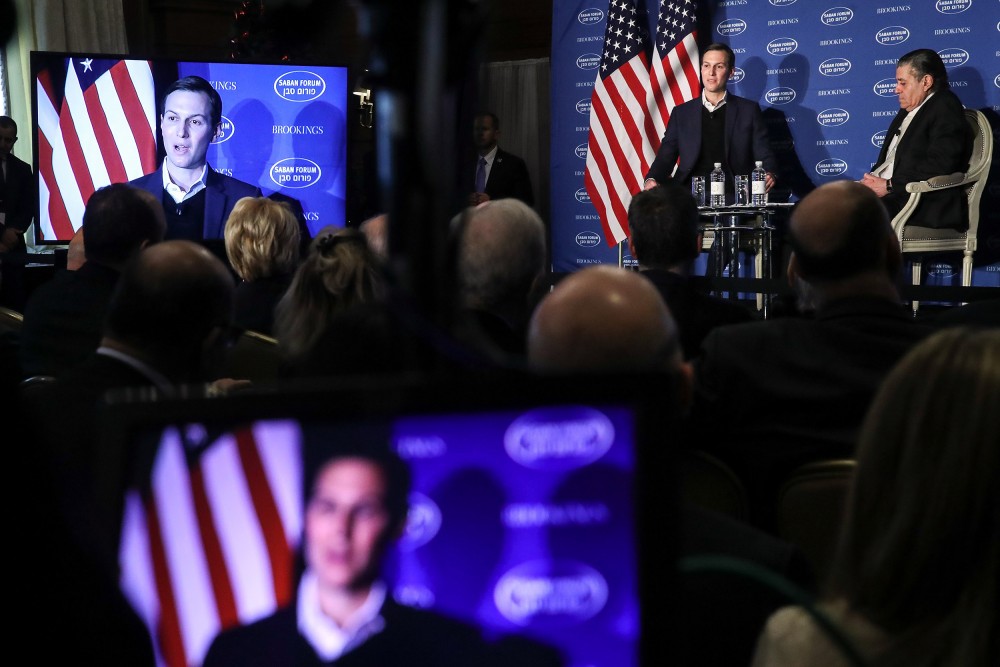 WASHINGTON, DC - DECEMBER 3: White House Senior Advisor to the President Jared Kushner speaks during a conversation with Haim Saban at the Saban Forum, December 3, 2017 in Washington, DC. The Saban Forum is a US-Israeli dialogue, hosted by the Brookings Institution. (Drew Angerer/Getty Images)