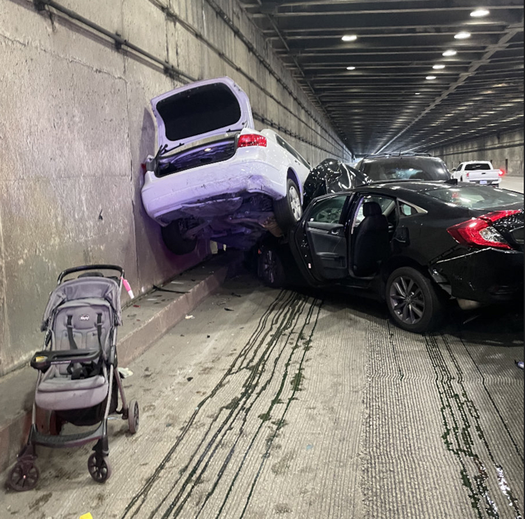 An eight-car pile-up on November 24, 2022 on San Francisco’s Bay Bridge.